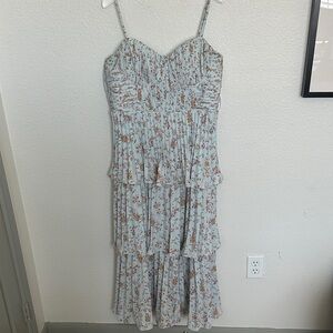 Lulus Light Blue Floral Tiered Spaghetti-Strap Dress